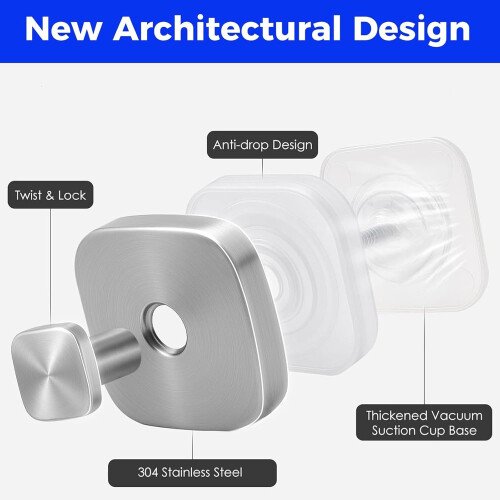 Stainless Steel Suction Hook for Bathroom Kitchen Use, White Finish, Waterproof, Rustproof Wall Hook 1