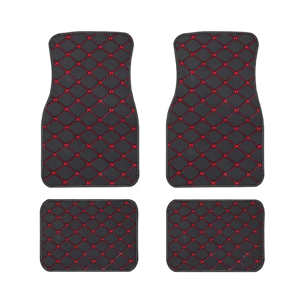 Universal Leather Car Floor Mats For Seat Leon Arona Ateca Tarraco Ibiza Alhambra 4Pc Black/Red 9199774650007