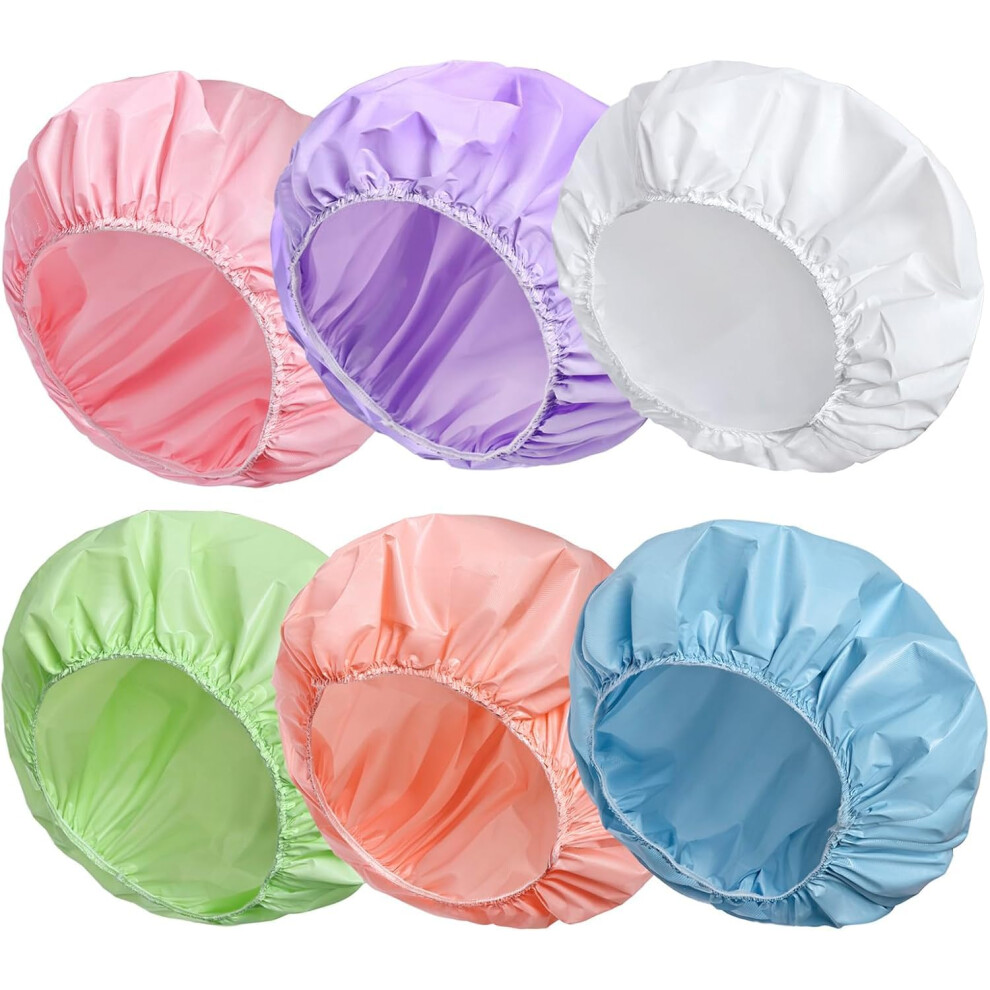 6Pack Women's Cap DoubleSided Waterproof Hair Shower Cap Reusable Elastic Candy Color