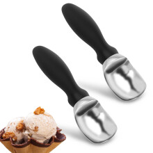 2 Pcs Ice Cream Scoop with Ergonomic NonSlip Grip and Bottle Opener, Durable Cookie Dough Scooper, Black