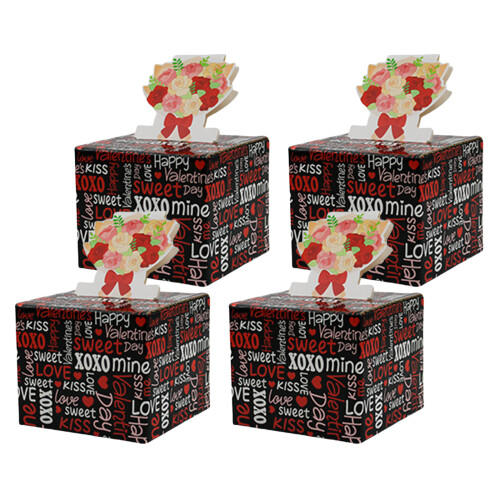 4pcs Valentine's Day Cash Gift Box with Pull-Bouquet style