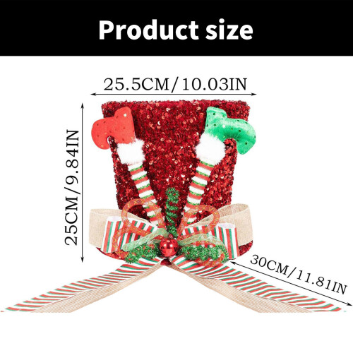 Large Hat with Striped Bows for Christmas Tree Decoration-Red 2