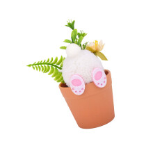 Artificial Potted Plant with Plush Rabbits Miniature For-White