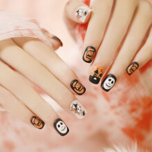 Nail art ecologic pentru Halloween, 24 buc unghii acrilice negre cu presă pe unghii cu lipici lichid (nu este inclus), non-toxice și inodore pentru