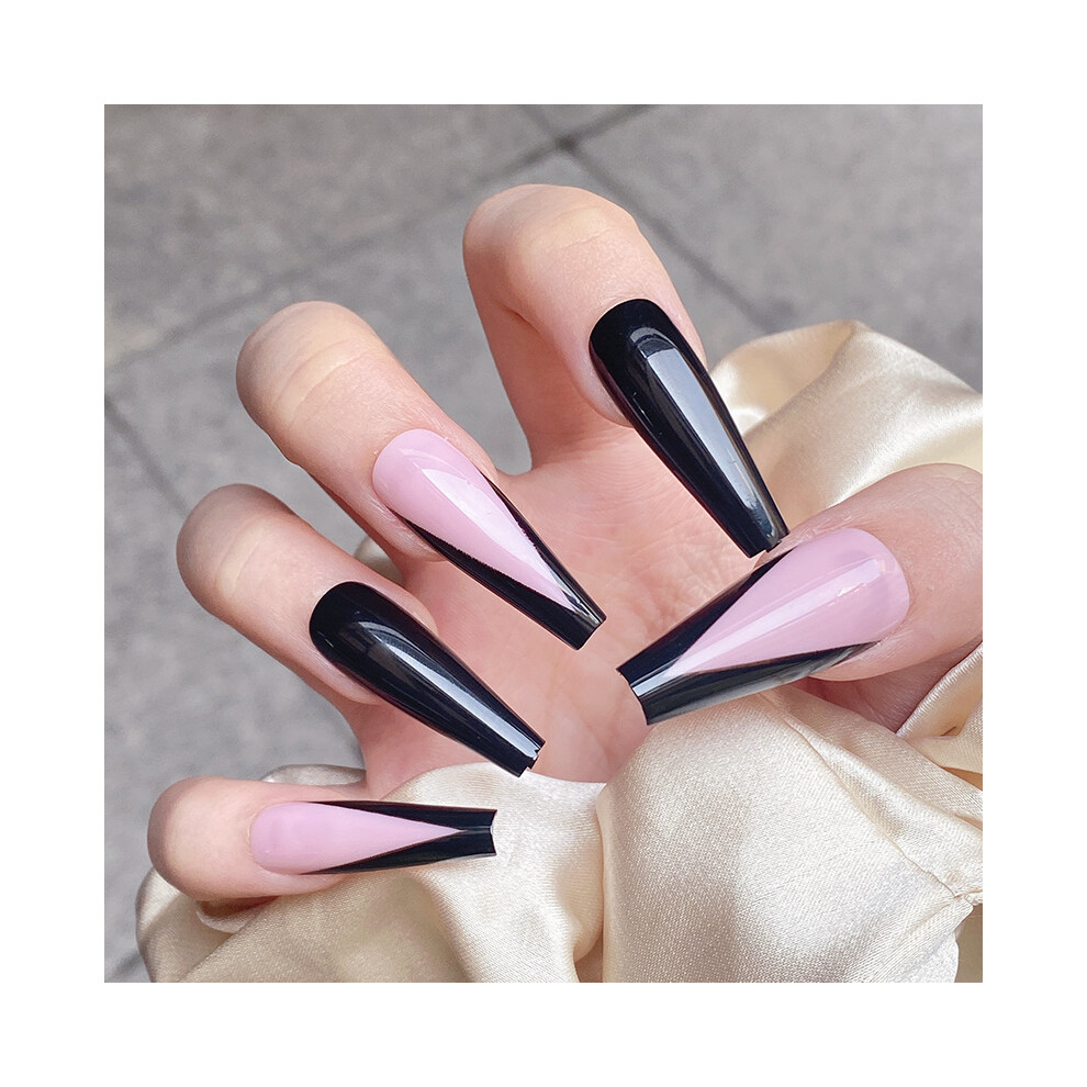 Affordable Luxury Press On Nails, Reusable Nails Long Coffin Shape Non-Damaging, Customizable Nails Easy Application, Extra Long Black Glossy Eco