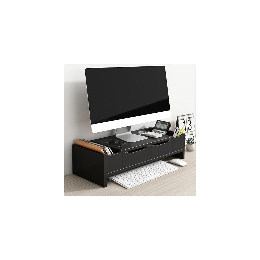 Spacesaving Wooden Monitor Stand With Drawer 2Tier Desktop Riser For Computers And Flat Screen Tvs 9199774652094
