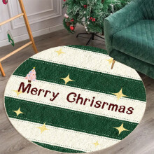Christmas Rugs for Kitchen, Cute Christmas Doormats for Outdoor Entrance, White Green Striped Round Carpet, Crystal Velvet Bedside Mat, Non Slip