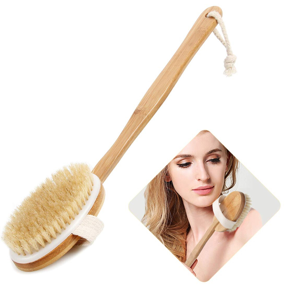 Lymphatic System Support & Exfoliation, Smooth Polished Real Wood Handle for Natural Boar Bristles Body Brush, Improves Blood Circulation & Exfoliate