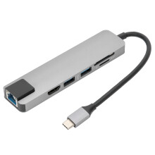 Compact USB C Hub, Multiport Adapter with Crystal-clear HDMI Output, High-speed Data Transfer, Card Reader, and Reliable Ethernet, Gray Design for Sea
