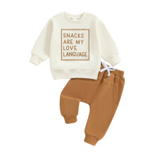 (2-3 Years, Khaki) Ensemble bébé garçon : sweat-shirt manches longues col rond et pantalon de survêtement élastique.