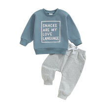 (18-24 Months, Blue) Ensemble bébé garçon : sweat-shirt manches longues col rond et pantalon de survêtement élastique.