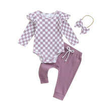 (9-12 Months, Purple) Conjunto de Outono para Bebê Menina: Macacão de Manga Longa, Calça Lisa e Faixa (3 Peças)