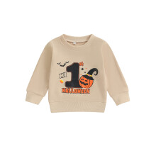 (12-18 Months, Khaki) Baby-Halloween-Sweatshirt mit Zahlen-, Kürbis- und Fledermaus-Print, langärmelig, Rundhalsausschnitt, lockerer Pullover