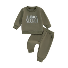 (4-5 Years, Army Green) Completo autunnale per bambini composto da felpa a maniche lunghe con stampa di lettere e pantaloni lunghi, set di 2 pezzi.