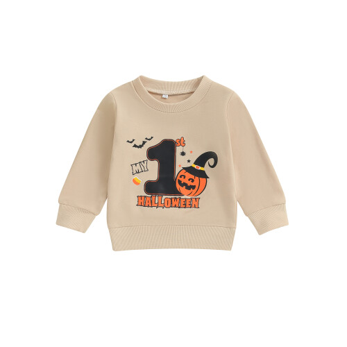(3-6 Months, Khaki) Sudadera de Halloween cuello redondo.