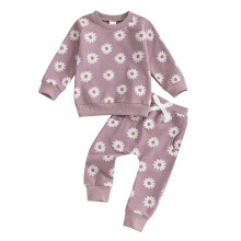 (4-5 Years, Purple) Herbstoutfit für Kleinkinder: 2-teiliges Set mit geblümtem Sweatshirt und langer Hose.