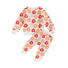 (4-5 Years, White) Herbstoutfit für Kleinkinder: 2-teiliges Set mit geblümtem Sweatshirt und langer Hose.