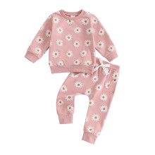 (6-12 Months, Pink) Herbstoutfit für Kleinkinder: 2-teiliges Set mit geblümtem Sweatshirt und langer Hose.