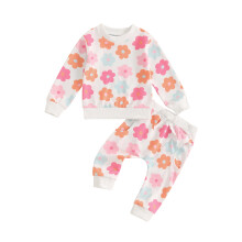 (2-3 Years, Ivory) Herbstoutfit für Kleinkinder: 2-teiliges Set mit geblümtem Sweatshirt und langer Hose.