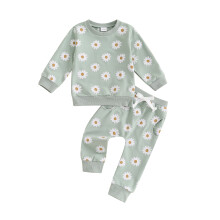 (3-4 Years, Green) Herbstoutfit für Kleinkinder: 2-teiliges Set mit geblümtem Sweatshirt und langer Hose.