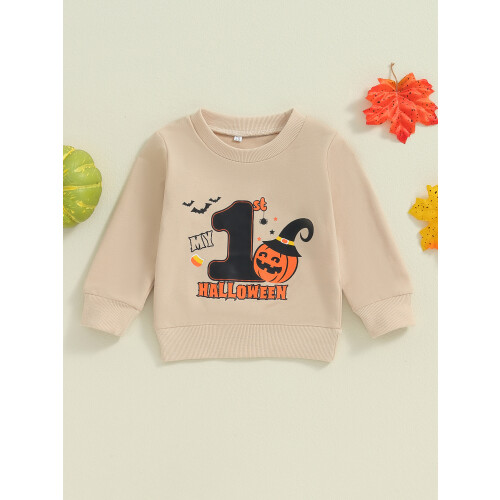 (12-18 Months, Khaki) Sudadera de Halloween cuello redondo. 2