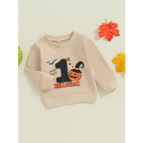 (3-6 Months, Khaki) Sudadera de Halloween cuello redondo. 2