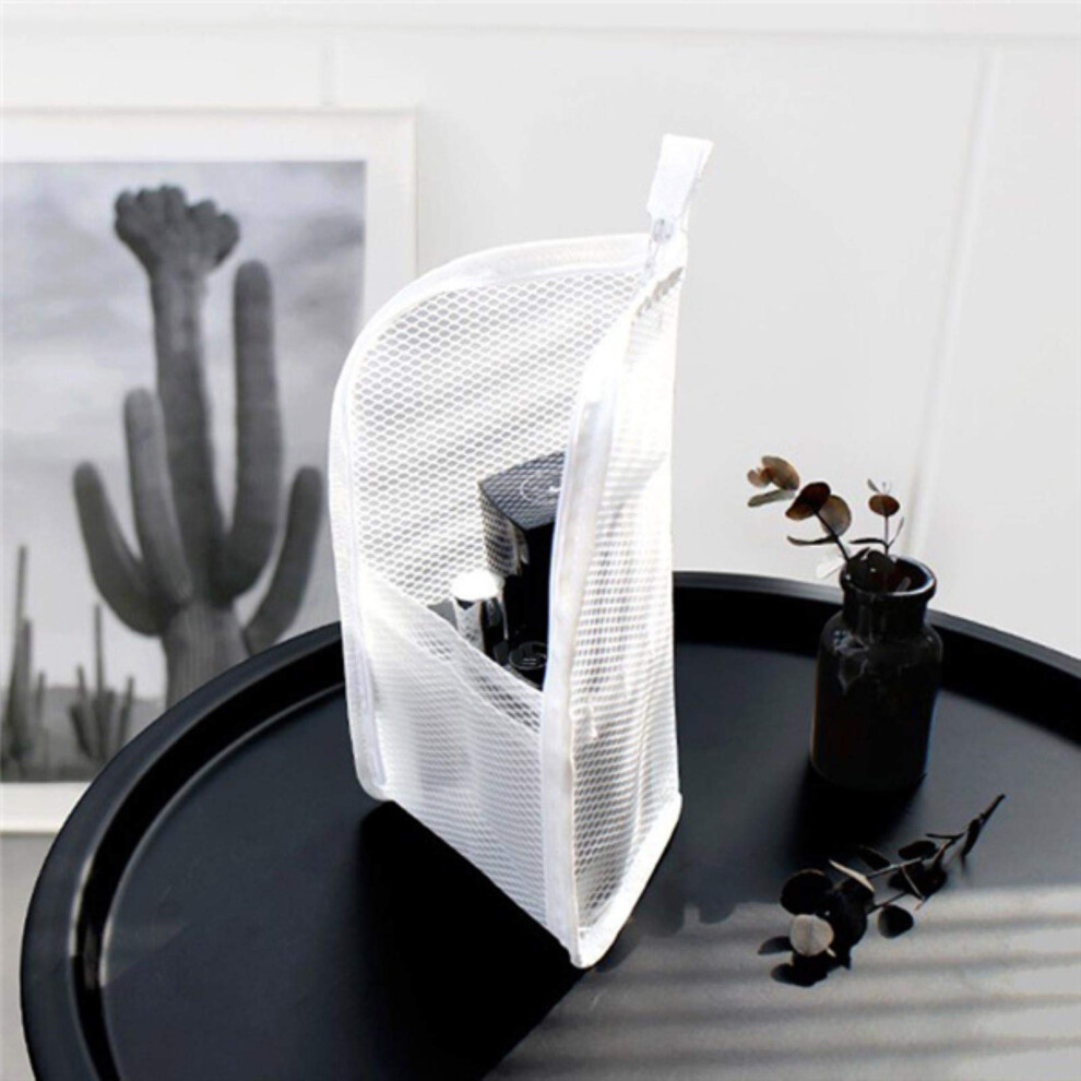 Folding Zipper Travel Makeup Bag White Portable Mesh Cosmetic Organizer Makeup Brush Bag Toothbrush Washing Organizer
