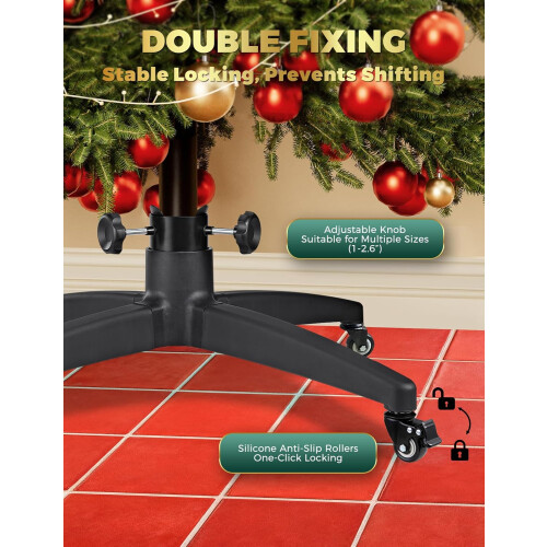 Rolling Christmas Tree Stand with Lockable Wheels for 7.5 FT Artificial Tree Adjustable Grip 2