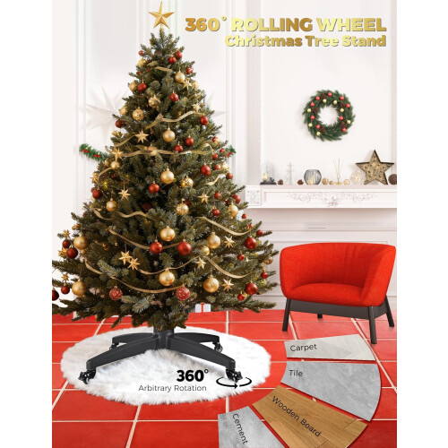 Rolling Christmas Tree Stand with Lockable Wheels for 7.5 FT Artificial Tree Adjustable Grip 1