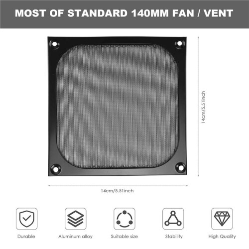 140mm Desktop Computer Case Fan Dust Filter Grills Dustproof Case Cover with Screws, Aluminum Frame Mesh, 4 Pack 2