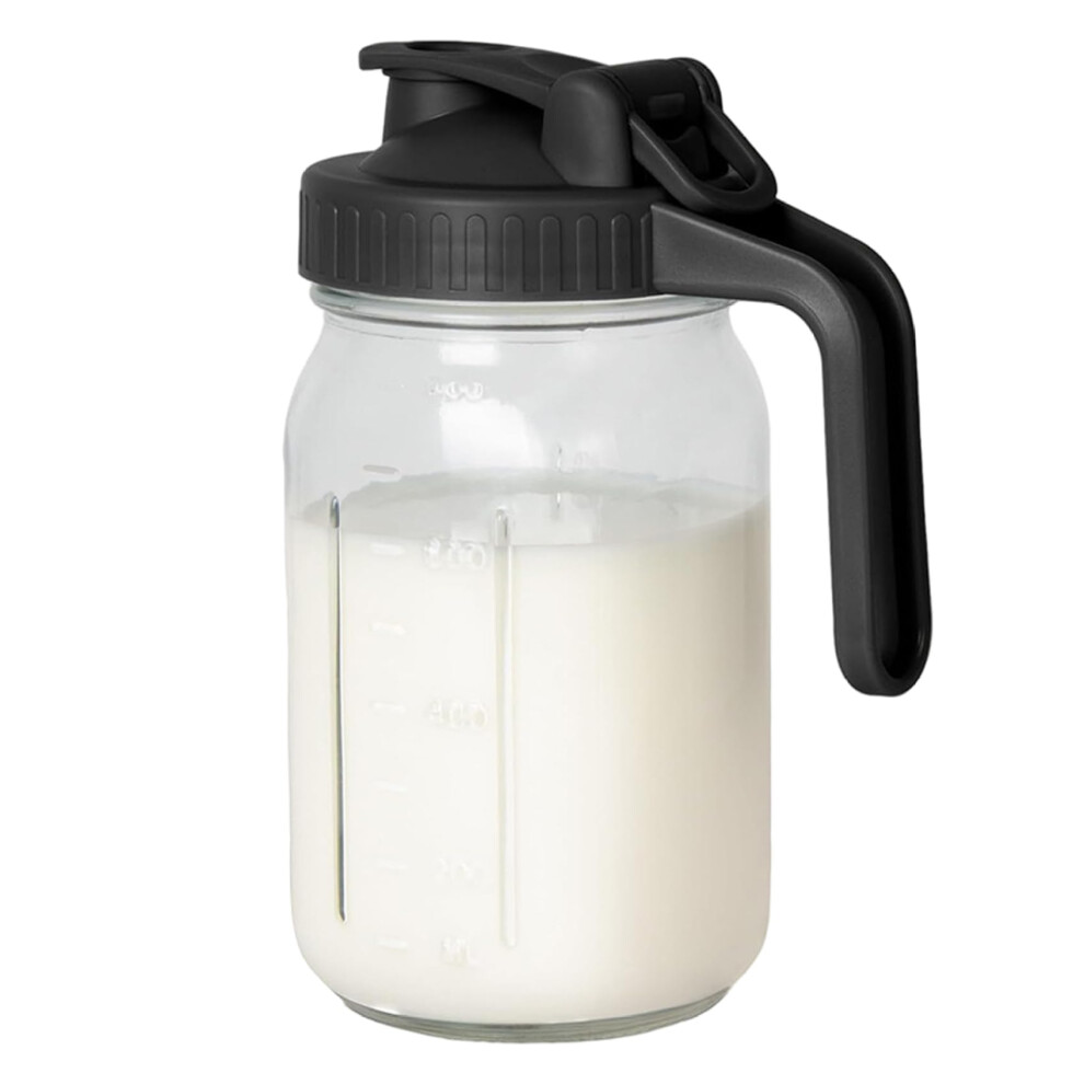 Glass Milk Jug 32Oz Leakproof With Lid Vshaped Pour Spout Breast Milk Storage Bottle Dishwasher Safe Black