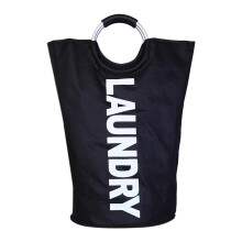 Black Collapsible Laundry Basket with Handles, Large Foldable Hamper for Clothes and Toys, 65x38cm