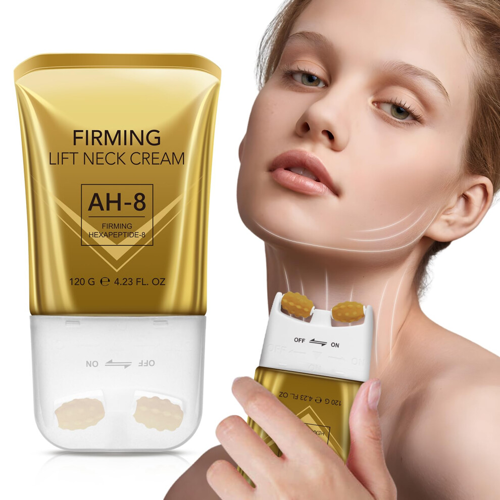Neck Firming Cream for Crepey Skin with Peptide Complex and 360 Roller Applicator, 4.23oz