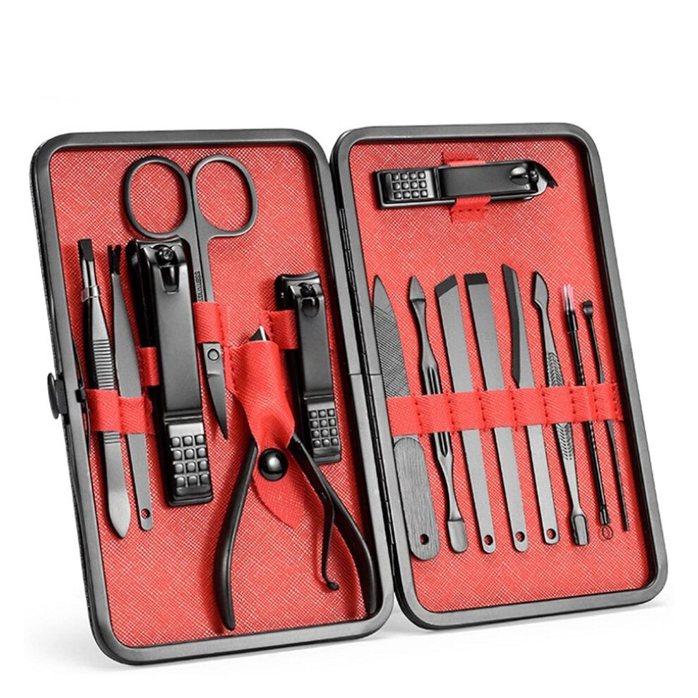Manicure Set 15pcs Stainless Steel Nail Clippers Grooming Kit with PU Leather Case for Travel