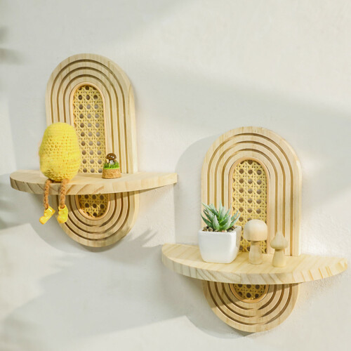 Rattan Wall Shelf Wall Mounted Floating Shelf,Space Saving for 1