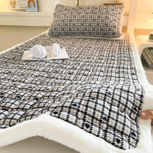 Soft Thickened Velvet Mattress Topper with Plush Comfort, Single Size Grey Plaid for Dorm Bedroom