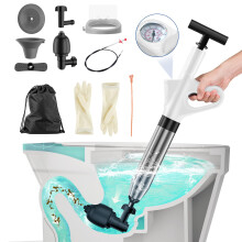 Stainless Steel Pressure Toilet Plunger with Holder and Visual Gauge for Bathroom and Kitchen