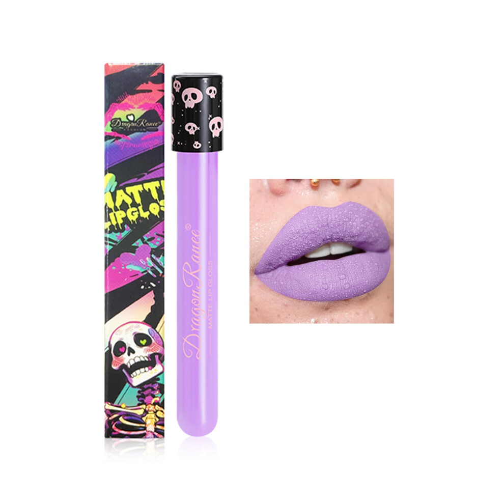 Matte Liquid Lipstick Nude Purple Waterproof Long Lasting  Pigment Nonstick Cup Skull Design
