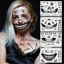 Halloween Temporary Tattoos for Adults Skull Face Stickers Black Day of the Dead Body Art Decals