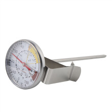 Direct afleesbare drankthermometer met verstelbare roestvrijstalen clip. Nauwkeurige temperatuurmeting voor koffie, dranken, melkschuim en