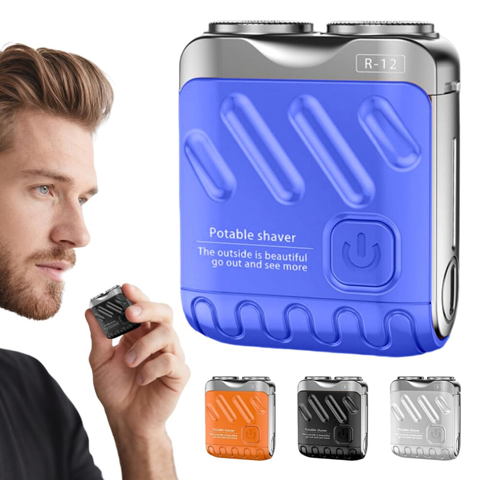 Blue Electric Shaver For Men With Dual Ring Rotary Blades, Usb Rechargeable Compact Travel Razor