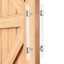 Clear Acrylic Barn Door Handle with Stainless Steel Base, DoubleSided Sliding Door Pull for Glass, Patio and Interior Doors