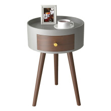 Round Gray Bedside Table with Drawers, Modern Nightstand for Small Bedroom and Living Room