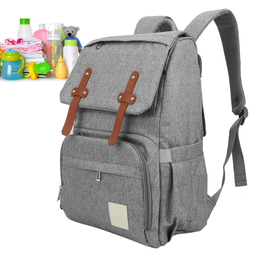 Waterproof Maternity Nappy Backpack Large Capacity, 27X16.5x41cm Gray