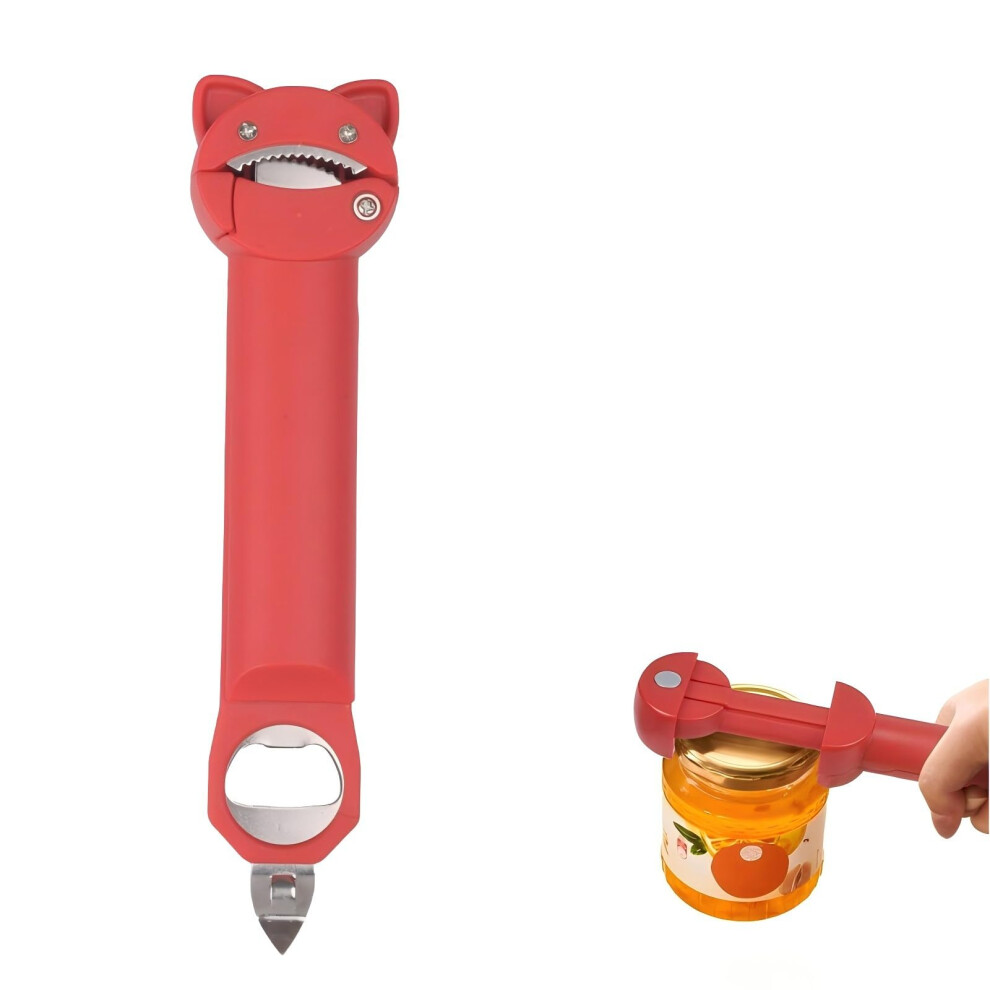 Red Multifunctional Magnetic Bottle And Can Opener With Ergonomic Grip For Weak Hands Seniors