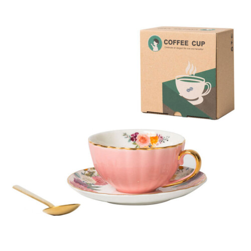 Unique Ceramic Coffee Cups with Saucers-Pink leather box 7