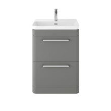Balterley 600mm Floor Standing 2 Drawer Vanity Unit with Ceramic Basin - Cool Grey