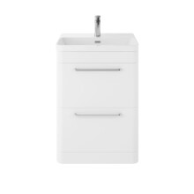 Balterley 600mm Floor Standing 2 Drawer Vanity Unit with Ceramic Basin - Pure White