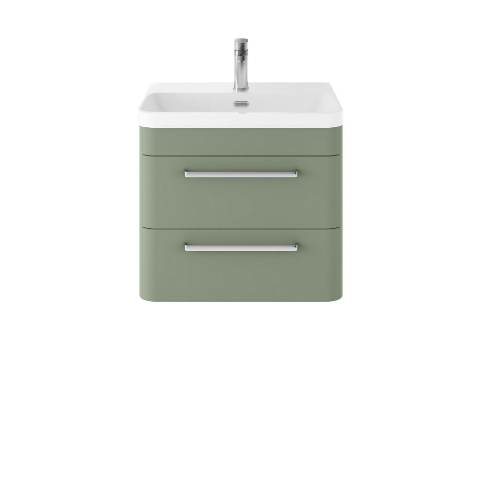 Balterley 600Mm Wall Hung 2 Drawer Vanity Unit With Thin Edge Ceramic Basin - Fern Green