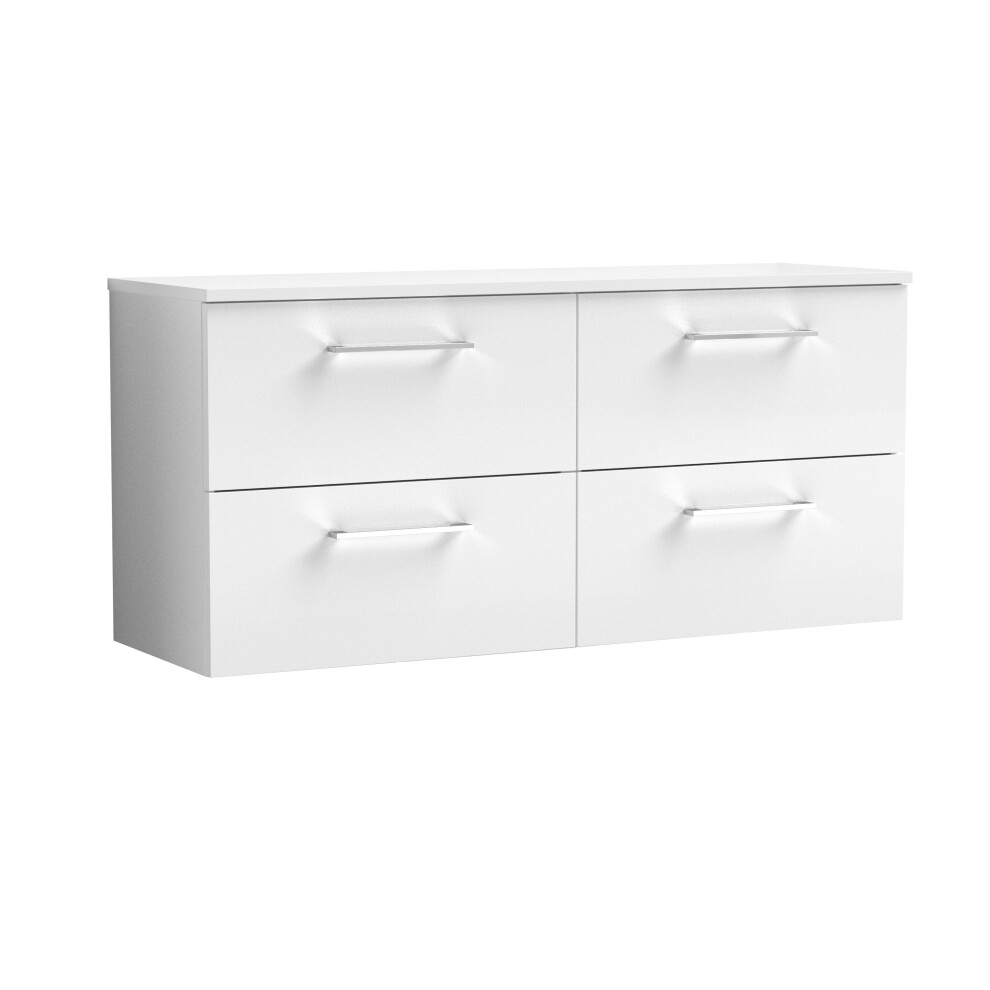 Balterley Level Modern Bathroom 1200Mm Wall Hung 4 Soft Close Drawer Vanity Unit With Worktop, 557 X 1205 X 390Mm, Gloss White